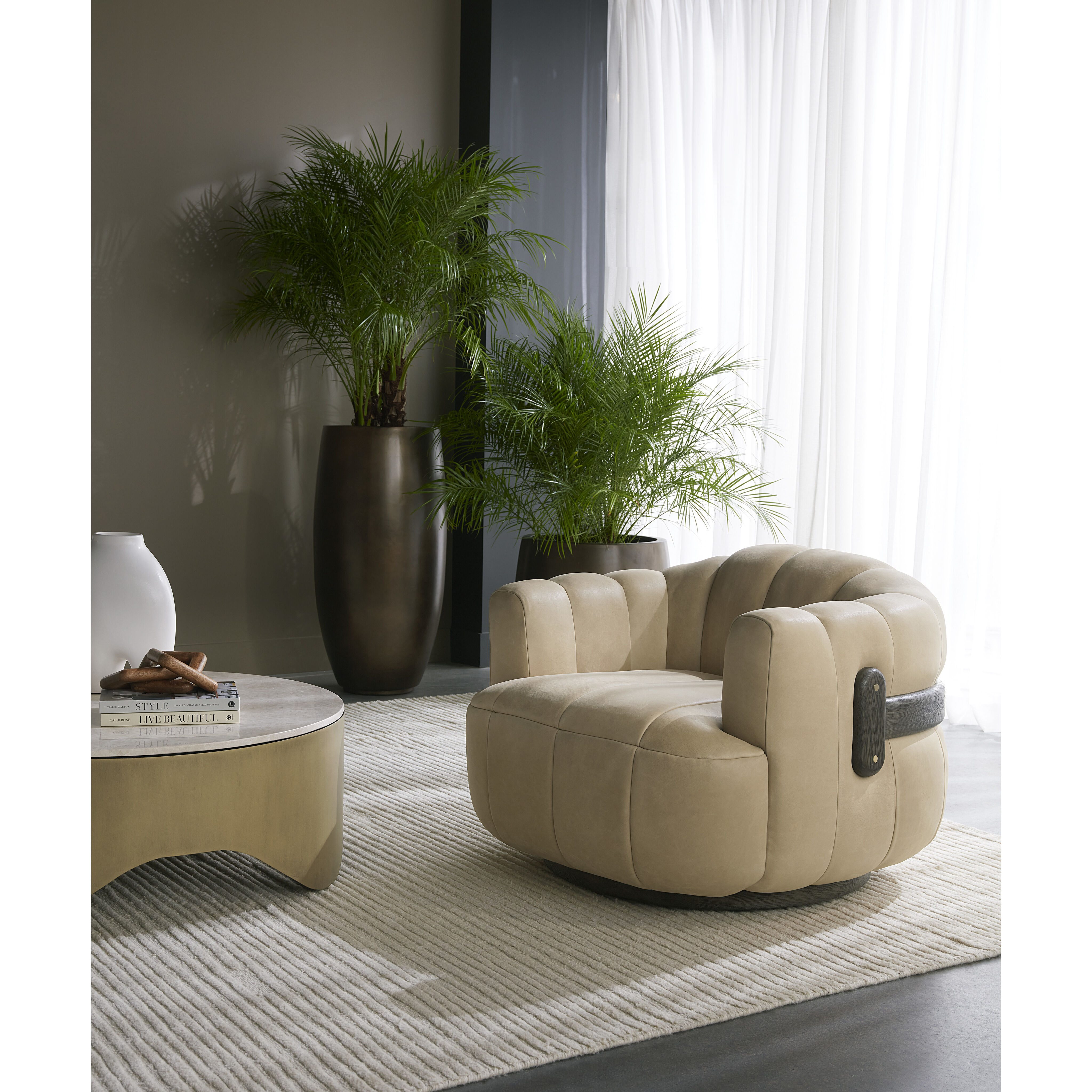 Tadeo Dark Brown / Sahara Sand Leather Swivel Lounge Chair, Swivel